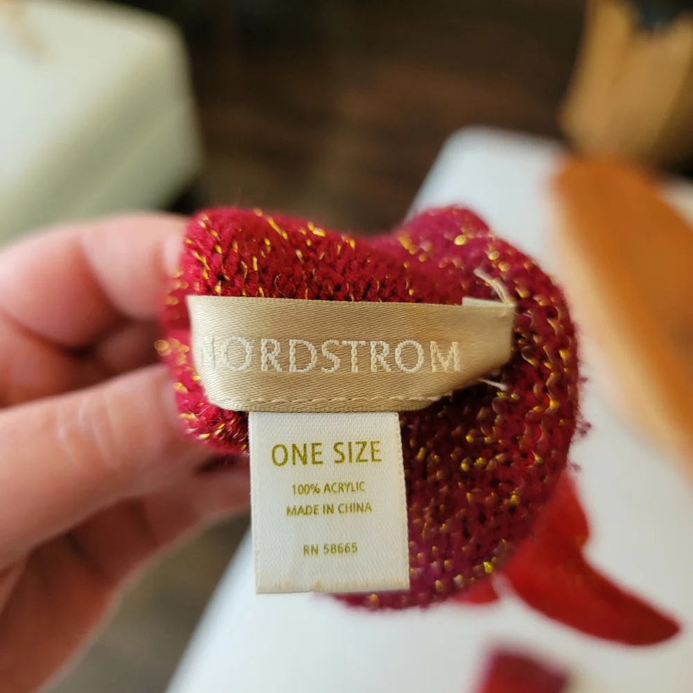 Nordstrom one size red purple ombre gold thread stretch knit gloves
